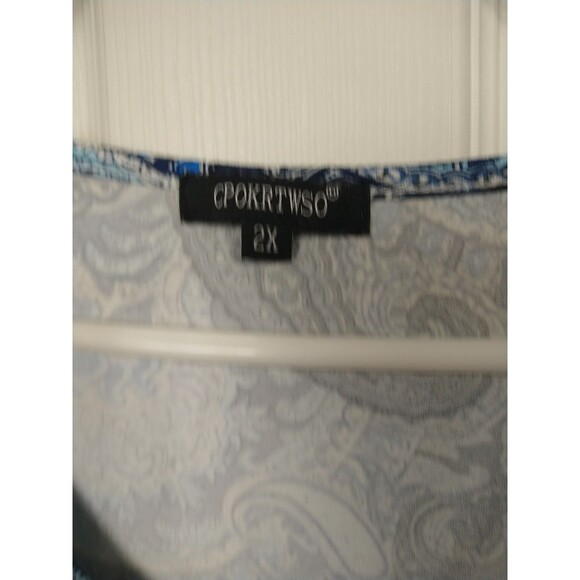 CPOKRTWSO Woman 2X Blouse Blue Paisley Soft S/S Relaxed Fit - Picture 4 of 9